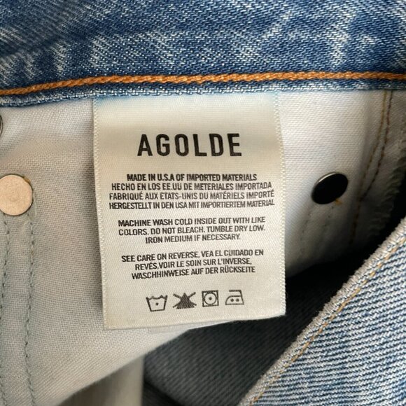 Agolde '90s Distressed Button-Fly High Rise Denim Straight Leg Jeans Blue 23 - Picture 10 of 10